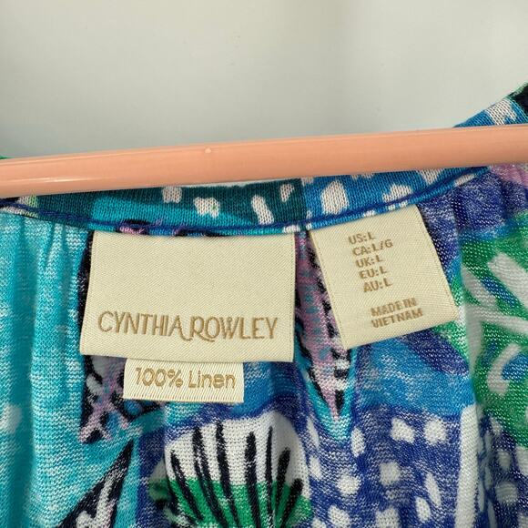 Cynthia Rowley Tank Top Size Large 100% Linen Tropical Leaf Print Summer Halter - Picture 3 of 9